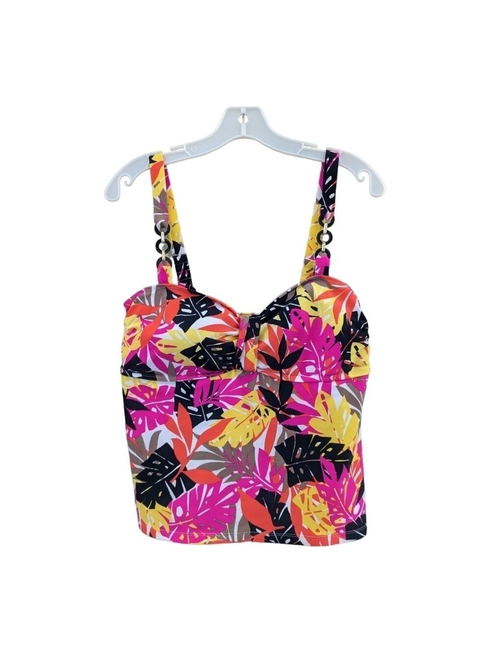 Catalina Multi-Color Banana Leaves Tankini Top Built-in Soft Cup Bra XL